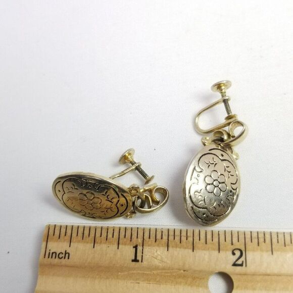 Vintage Gold Tone Dangle Flower Disc Clip On Earrings, Screw Backs, Retro - Picture 5 of 7